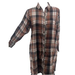 JOH Shirt Dress Women's Small Rust Burnt Orange Black Plaid Western Cowgirl Boho